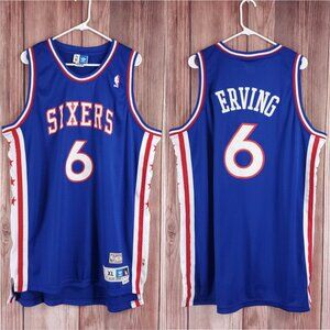 *FLAWS* Adidas Mens XL Julius Erving #6 76ers NBA Hardwood Classics Jersey